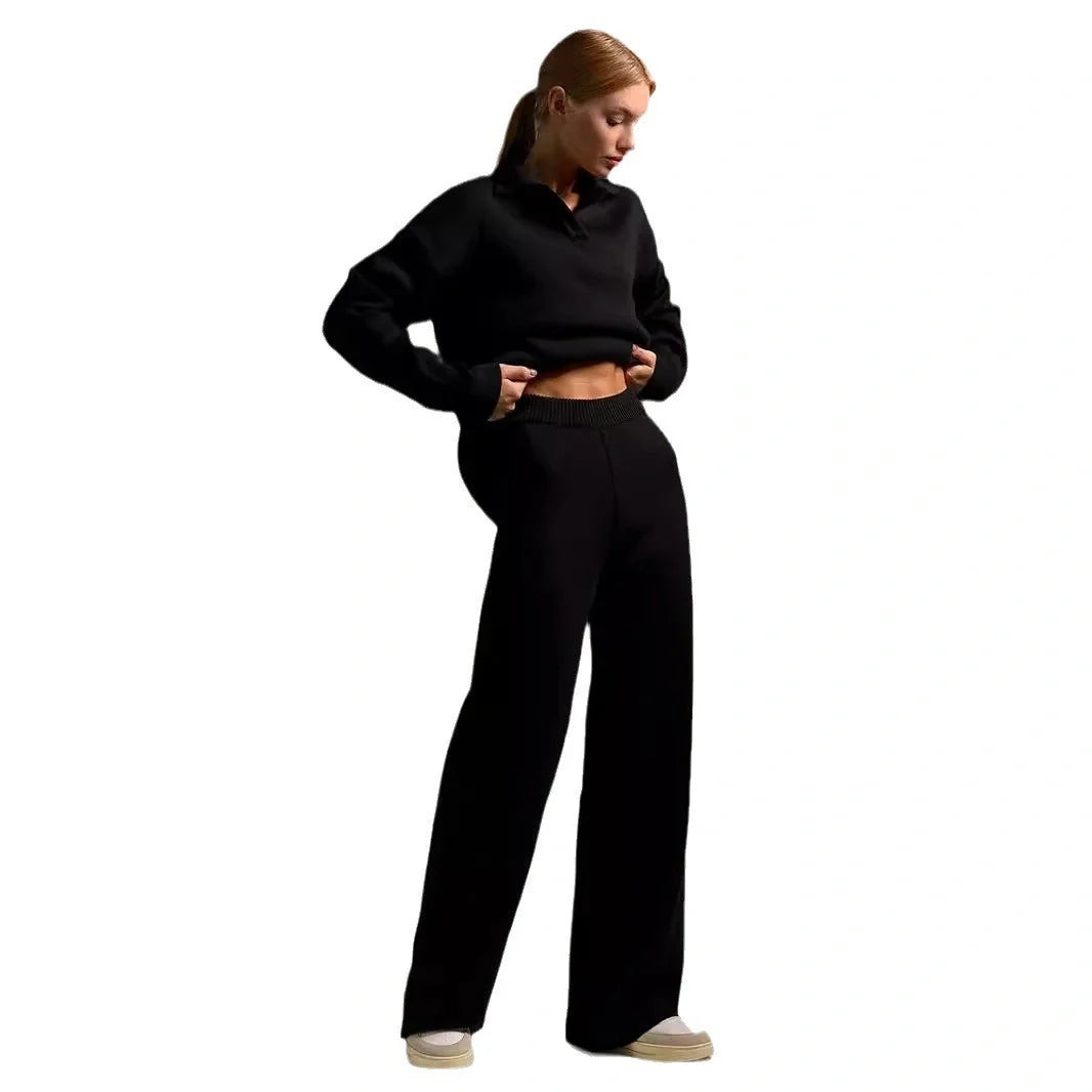 Women's stylish and comfortable cotton two-piece sweater set for fall and winter