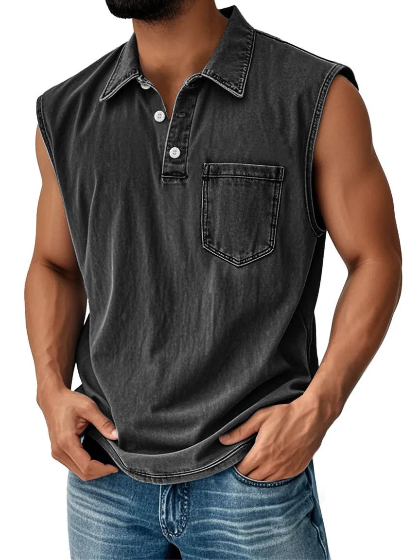Men's loose fit short-sleeve polo shirt with 3D digital print and button front.