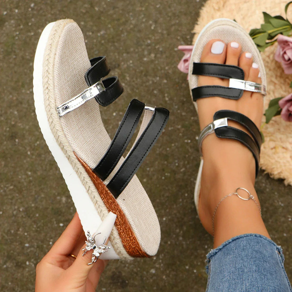 Stylish color-blocked wedge sandals for women in various colors and sizes