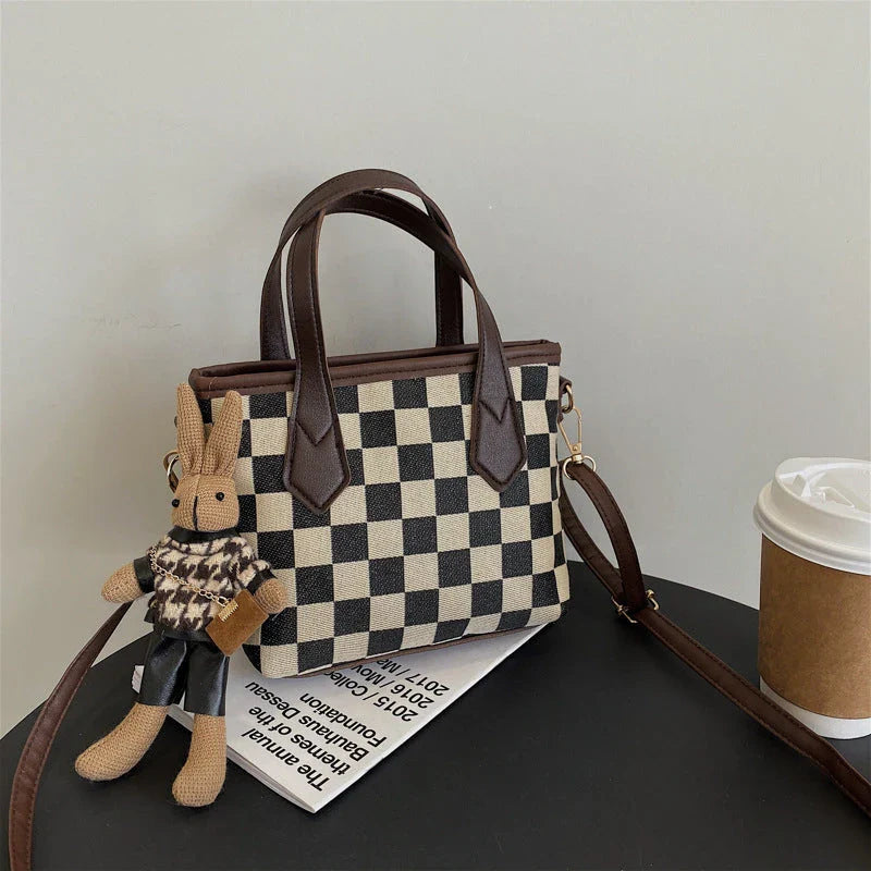 Premium Houndstooth Crossbody Bags for Women - Stylish Wool Handbag with Adjustable Strap and Spacious Main Compartment