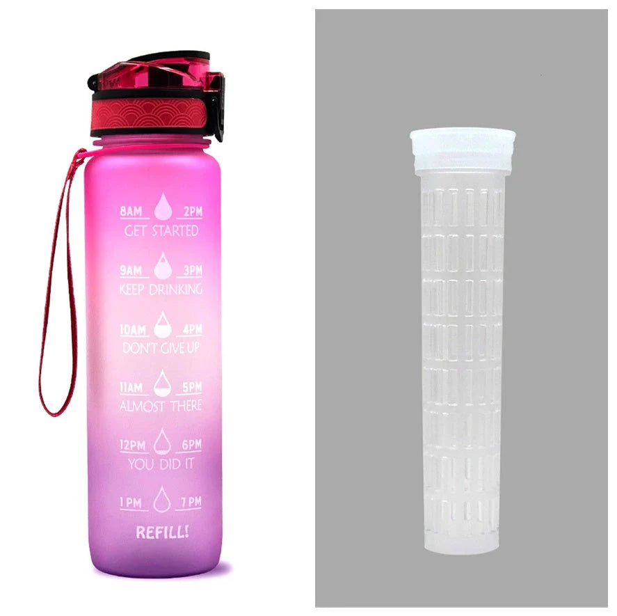 1-Liter Tritan Sports Water Bottle with Time Markers, Bounce Cover, and Motivational Design