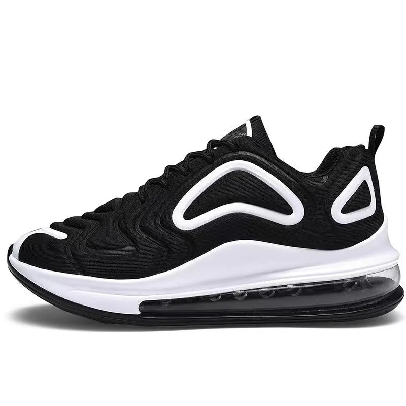 Men's black casual lace-up sneakers with a thick sole on a white background.