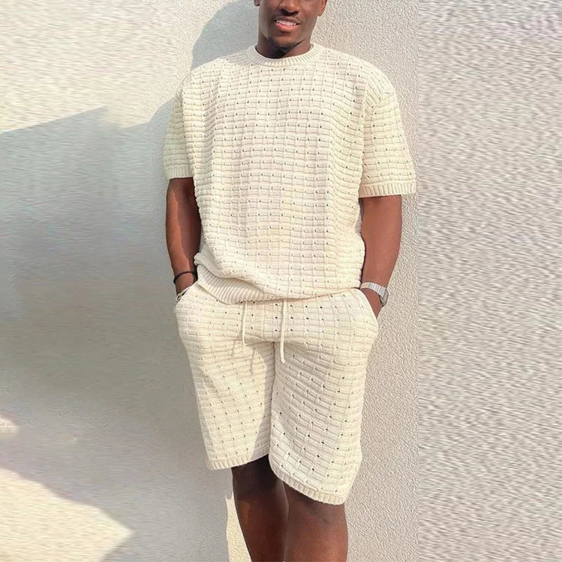 Men's summer outfit featuring a comfortable, breathable shirt and casual shorts set in a variety of color options