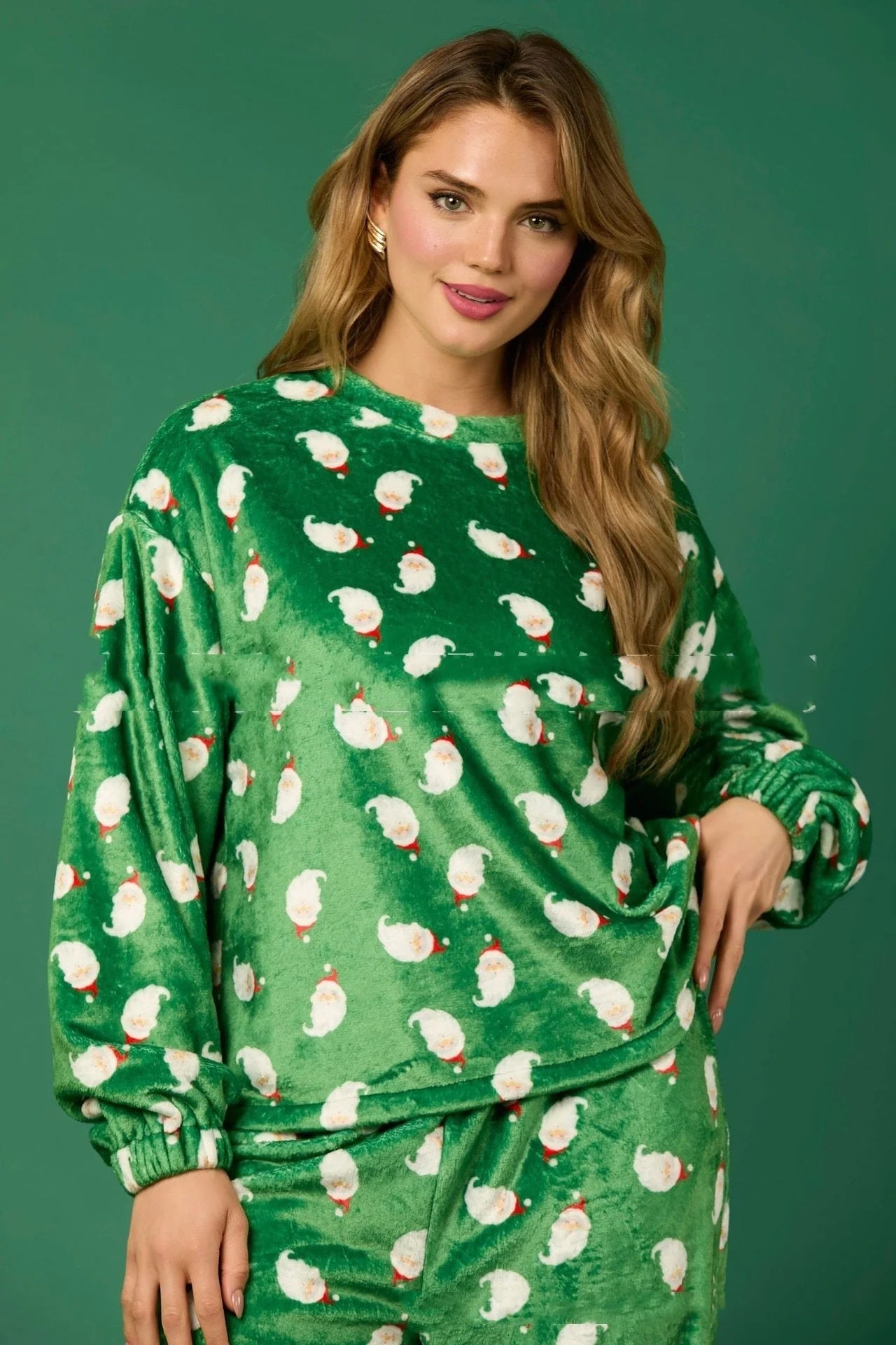 Cozy Christmas-themed flannel pajama sets for women featuring Santa Claus and festive holiday designs