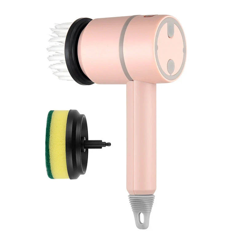 Cordless electric scrub brush with interchangeable brush heads for cleaning kitchens, bathrooms, tiles, and more