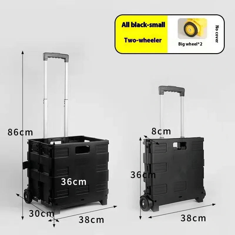 Foldable plastic lever cart with lid in various colors, perfect for shopping and transport