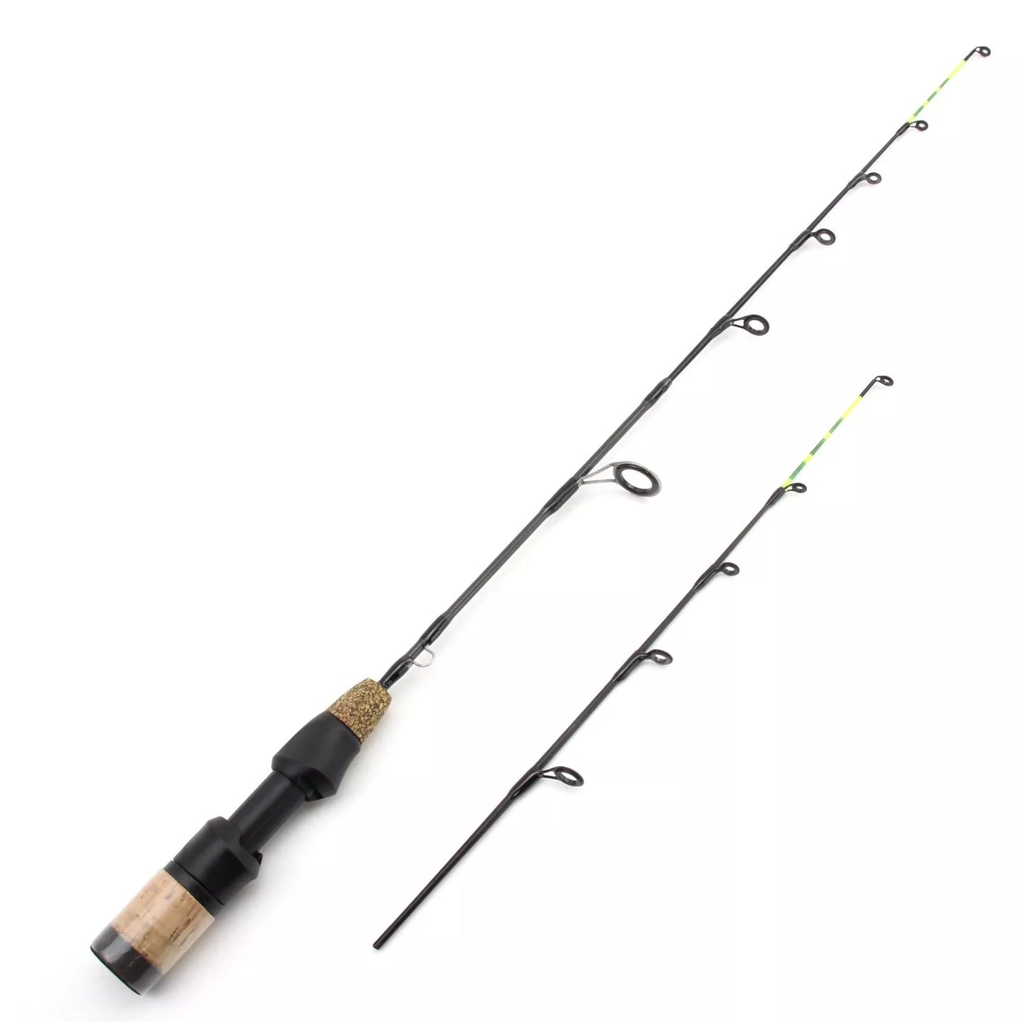 Double tip ice fishing rod with spinning wheel tackle set, 60 cm length