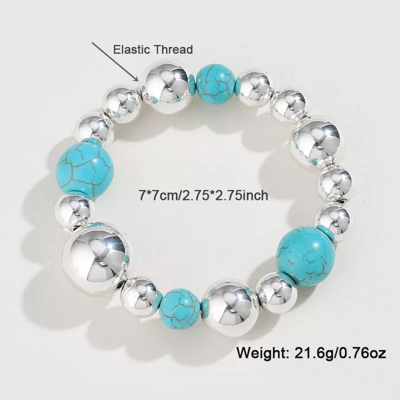 Turquoise beaded necklace and bracelet set for women, European and American style