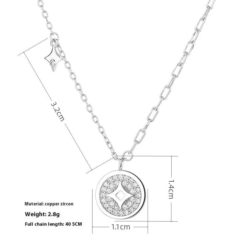 Elegant Chinese Style Copper Coin Necklace for women in silver and gold