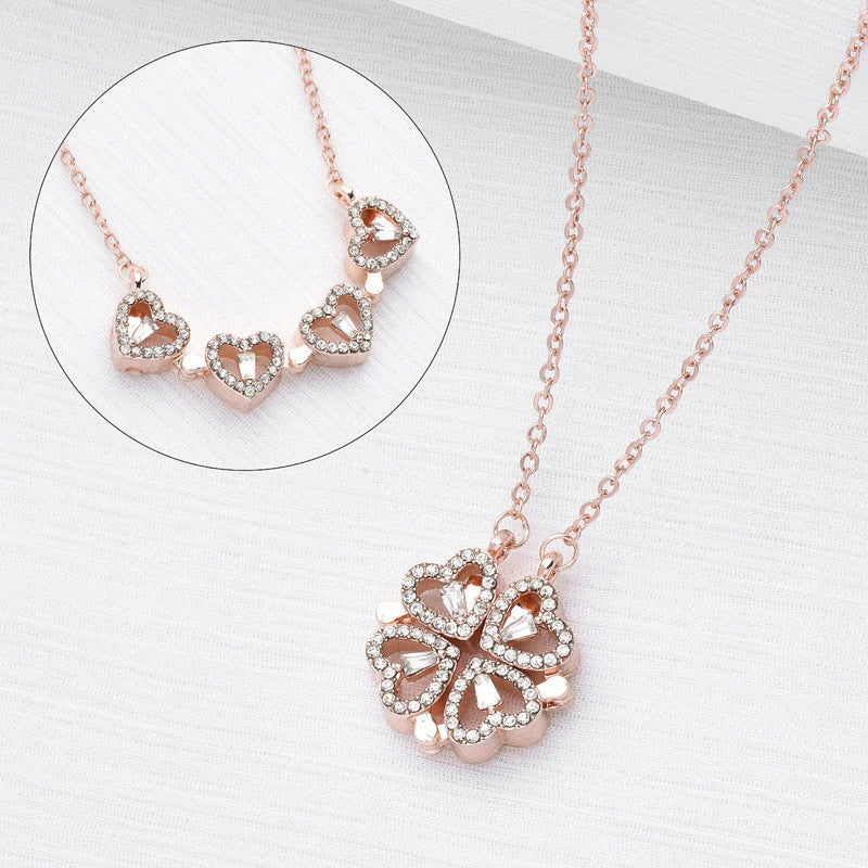 Radiant four-leaf clover necklace made of premium titanium steel with a dazzling diamond-inlaid design, available in gold, silver, and rose gold finishes