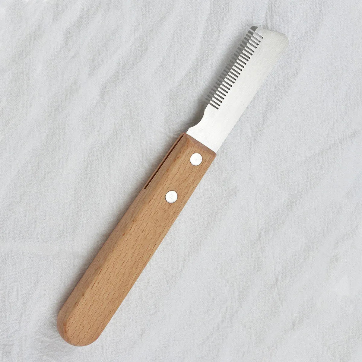 Pet stripping comb with wood handle for cats and dogs in two size options