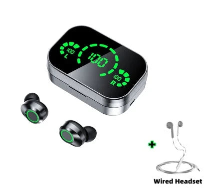 Premium wireless Bluetooth earbuds with smart digital display, noise-cancelling microphone, and graphene composite diaphragm for superior sound quality