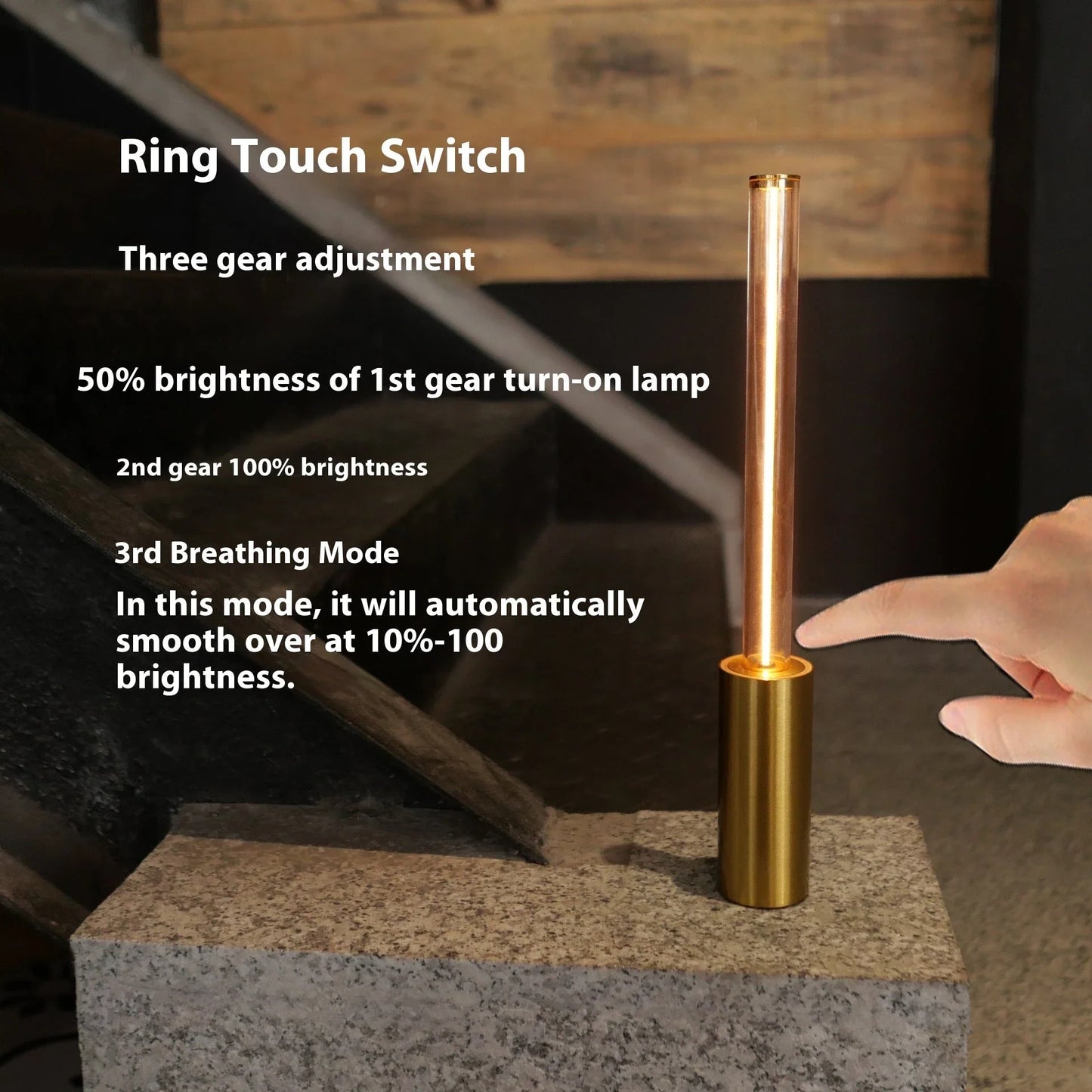 Rechargeable Atmospheric Breathing Light with adjustable lighting modes, sleek design, and versatile placement in bedroom or living space