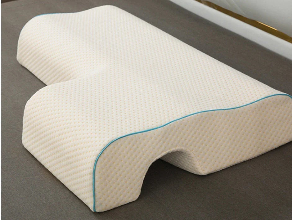 Cozy couple's memory foam pillow with pressure relief groove and cervical support
