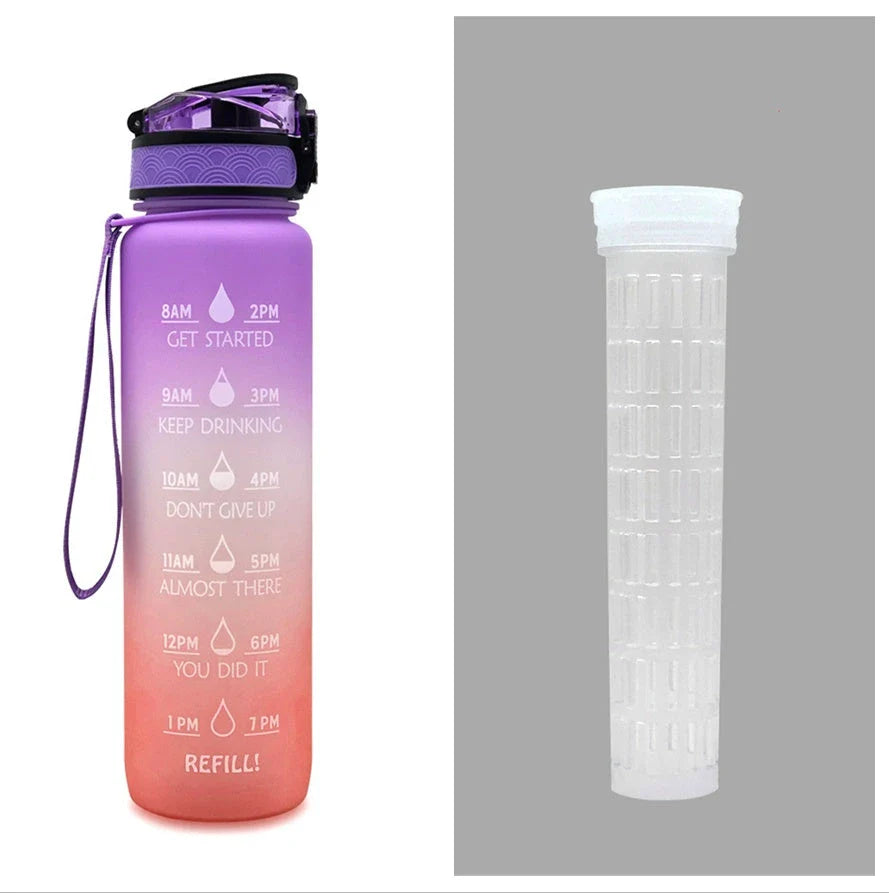 1-Liter Tritan Sports Water Bottle with Time Markers, Bounce Cover, and Motivational Design
