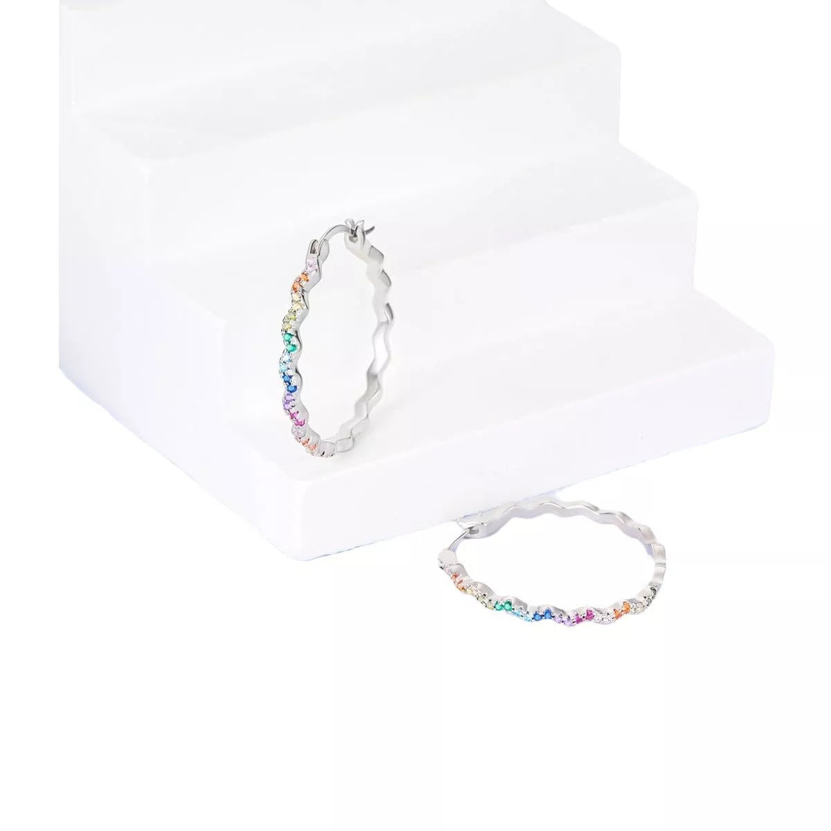 Wave shape geometric rhinestone earrings with colored diamond accents for women