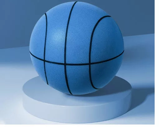 Indoor toddler silent basketball toy with elastic band in orange, cyan, blue, and pink