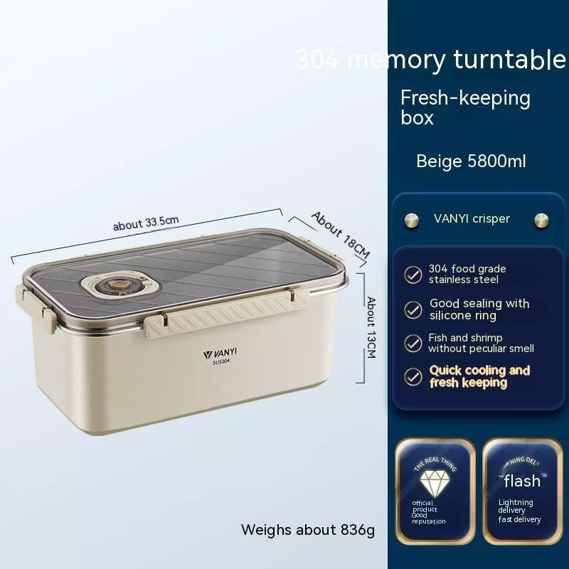 Stainless steel food storage box with date tracker for refrigerator organization