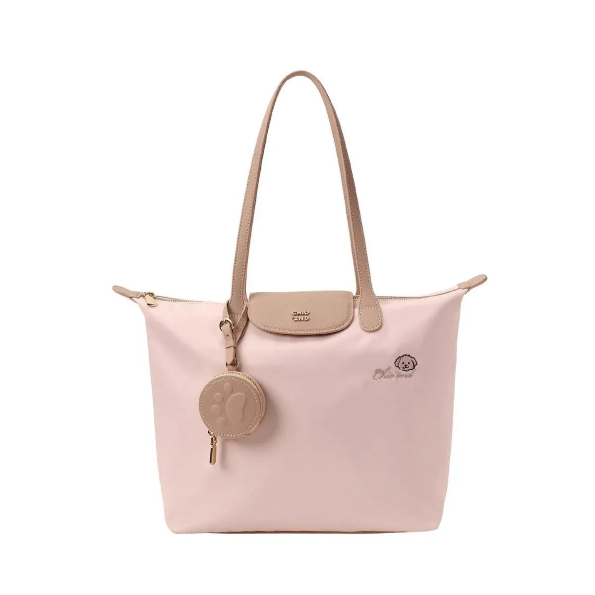 Oxford cloth tote shoulder bag with sandwich pockets and phone compartment in beige colour