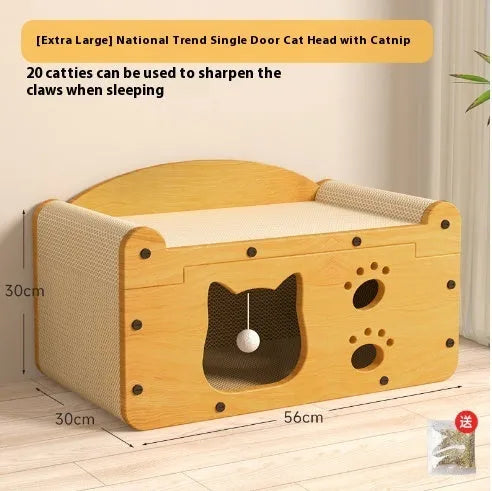 Double layer corrugated paper cat house in Double Ball Double Door design for indoor cats