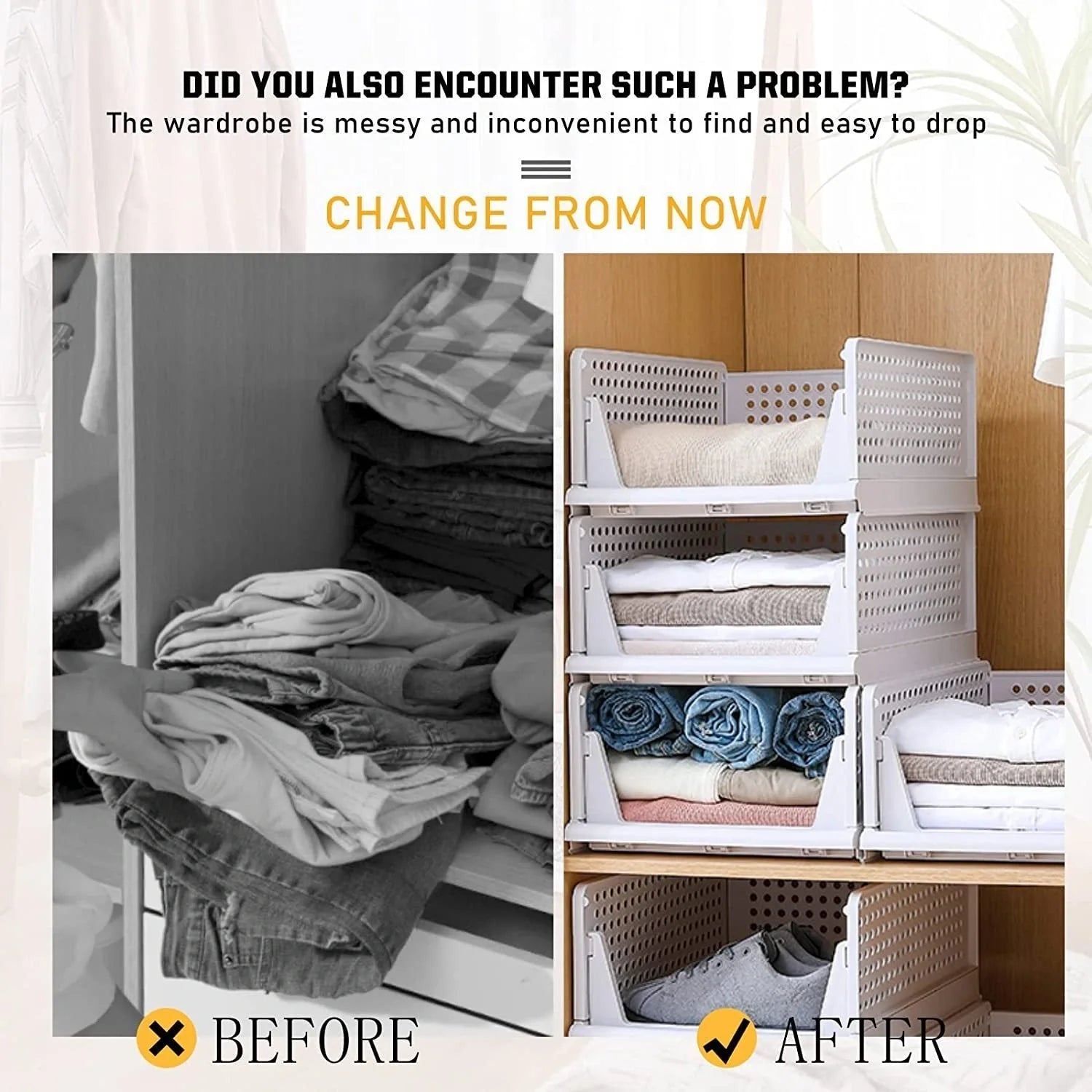 Foldable white plastic clothes storage box drawer in multiple sizes for versatile organization