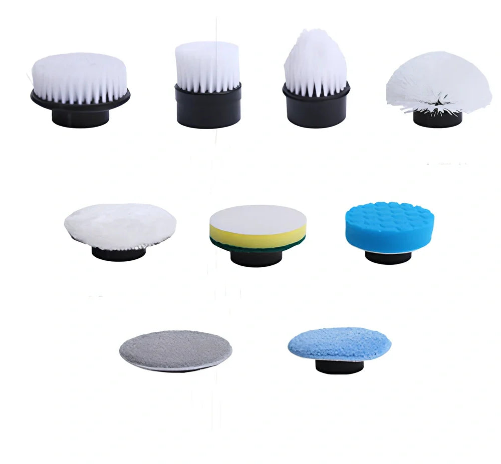 Handheld electric cleaning brush with rotating heads in white or green colours