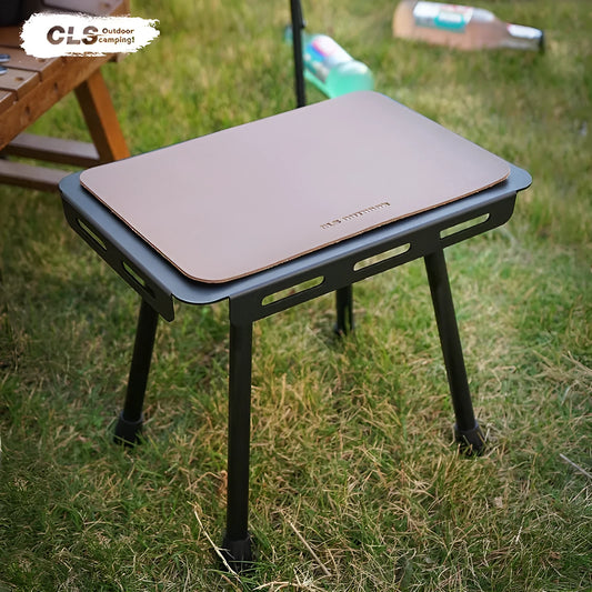 CLS aluminium folding camping stool converted into a small table with a green PU mat top