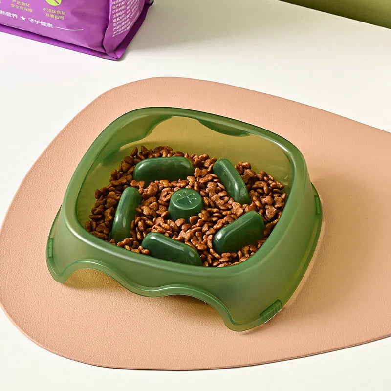 Blue anti-choking slow feeder plastic dog bowl for puppies and dogs