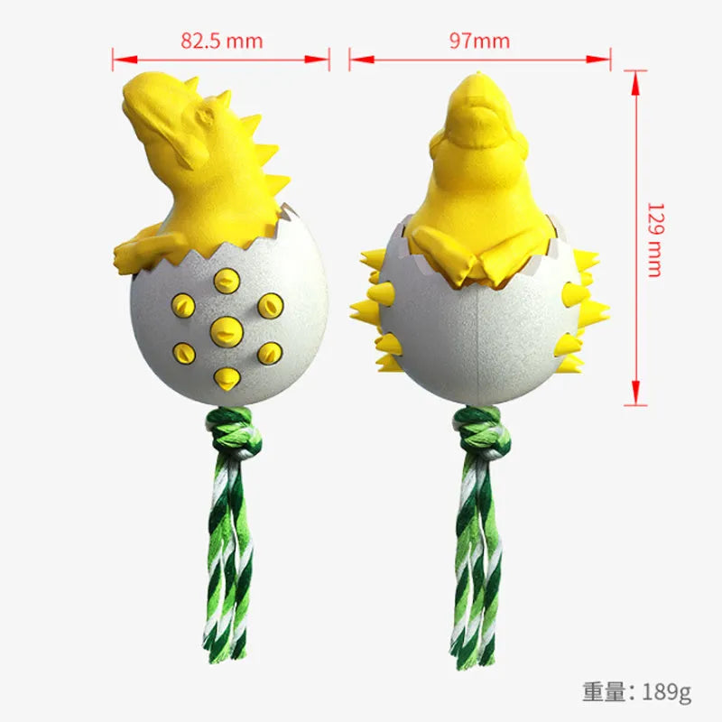 Blue durable dog teething toy with interactive rope, dinosaur design, for aggressive chewers