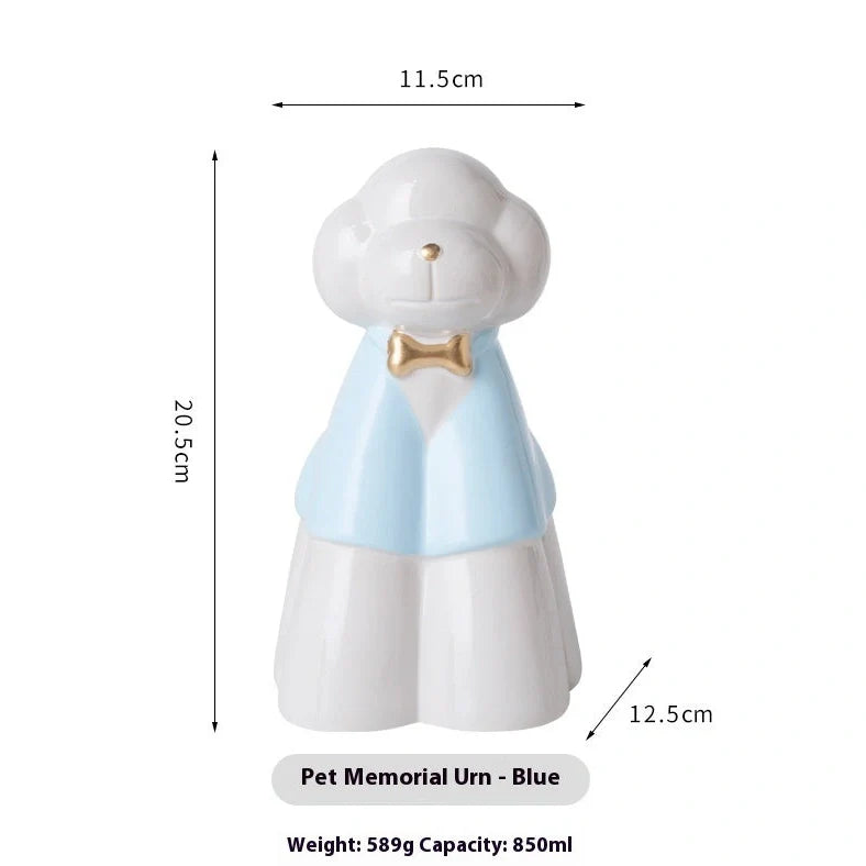 Handmade ceramic pet urn in choice of four colours, measuring 15cm tall with 10cm diameter