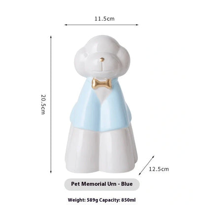 Handmade ceramic pet urn in choice of four colours, measuring 15cm tall with 10cm diameter