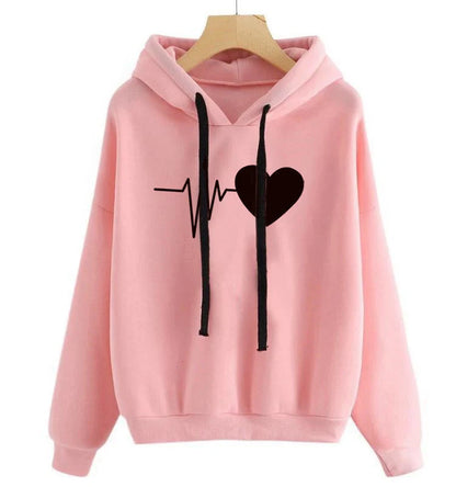 Women's heart print streetwear hoodie in multiple colors