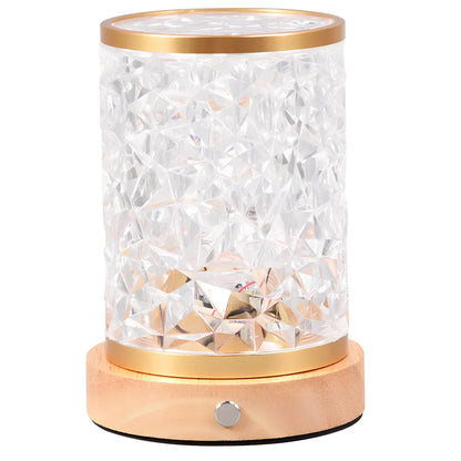 Gold crystal night light projecting water ripples with rotating mechanism and wooden base