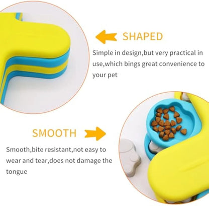 Yellow dog puzzle feeder with rotating lid and non-slip base for slow feeding and IQ training