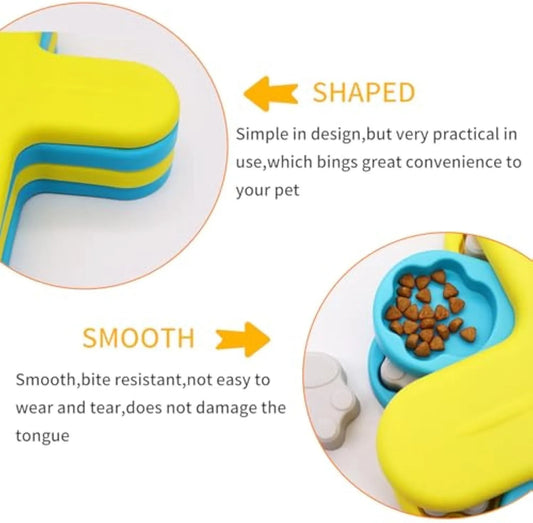 Yellow dog puzzle feeder with rotating lid and non-slip base for slow feeding and IQ training