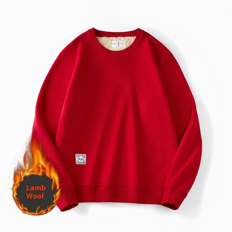 Cozy fleece pullover in a variety of classic colors, featuring a warm and soft fabric blend, stylish round neck design, and comfortable long sleeves.