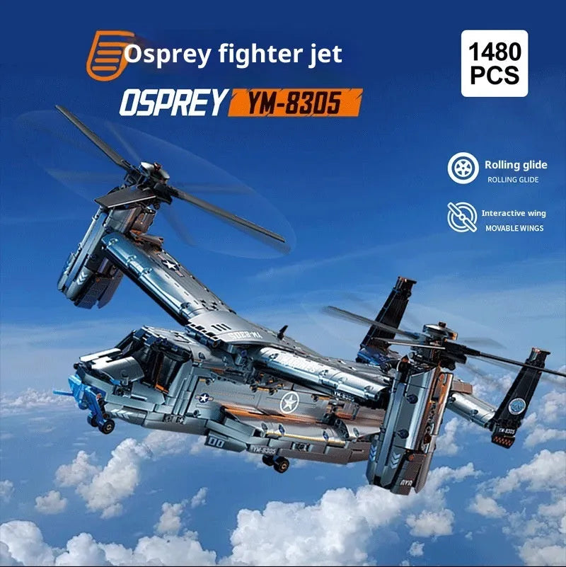 Osprey large transport helicopter plastic building block toy in colour box for ages 7 to 14