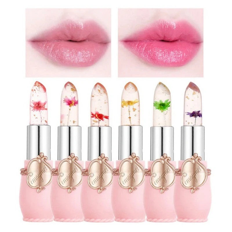 Jelly Flower Lipstick Set with six color-changing, flower-infused lipsticks