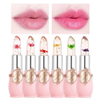 Jelly Flower Lipstick Set with six color-changing, flower-infused lipsticks
