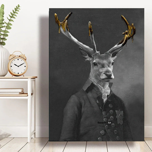 Black wildlife theme canvas poster print with white border for framing in multiple size options