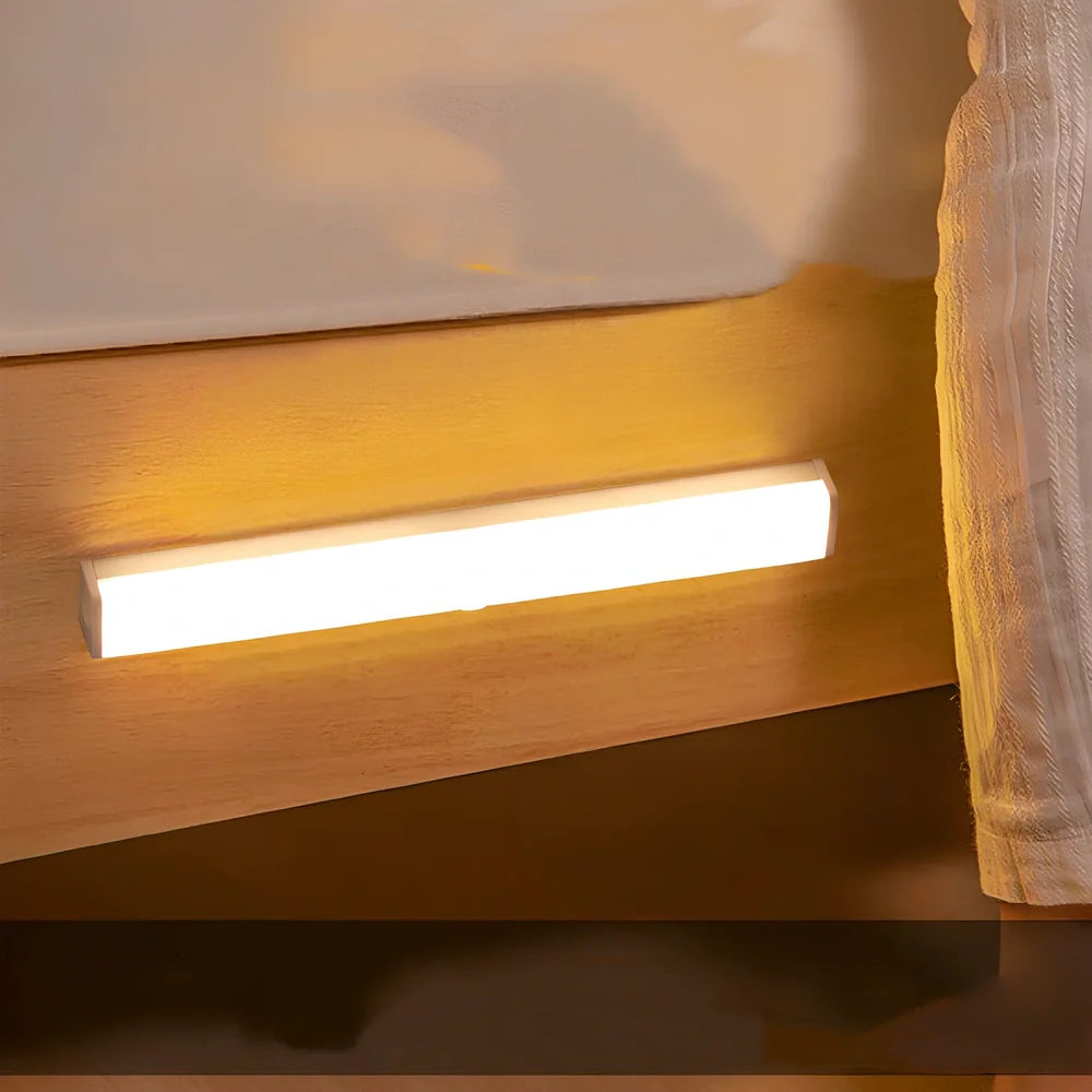 LED sensor light bar showing motion detection range and multiple size options from 9cm to 52cm