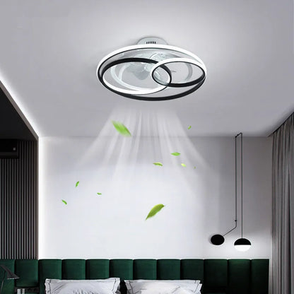 48cm ceiling fan lamp with light in black or gold finish, showing metal blades and acrylic shade