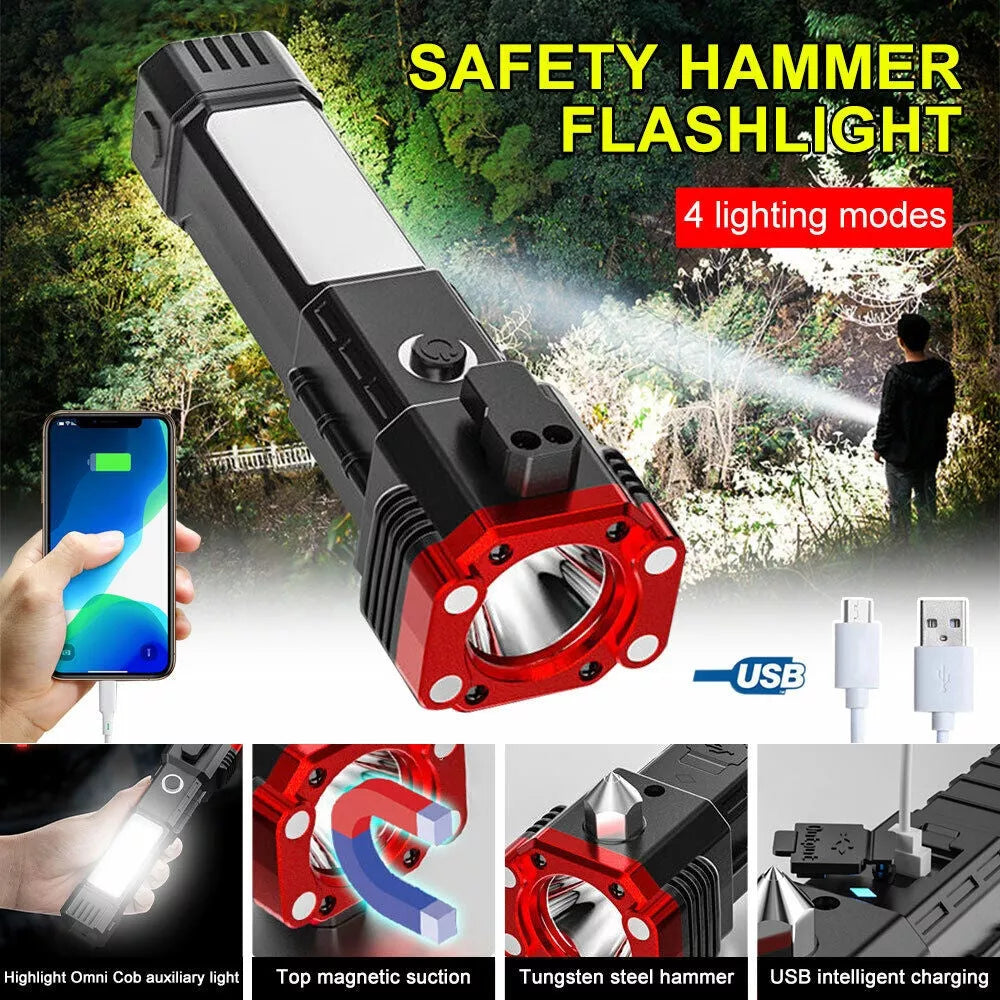 Multifunctional car safety hammer with LED flashlight and USB charging port