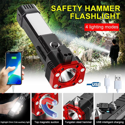 Multifunctional car safety hammer with LED flashlight and USB charging port