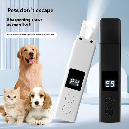 White and black electric dog nail grinder with dust cover and light on ABS plastic construction