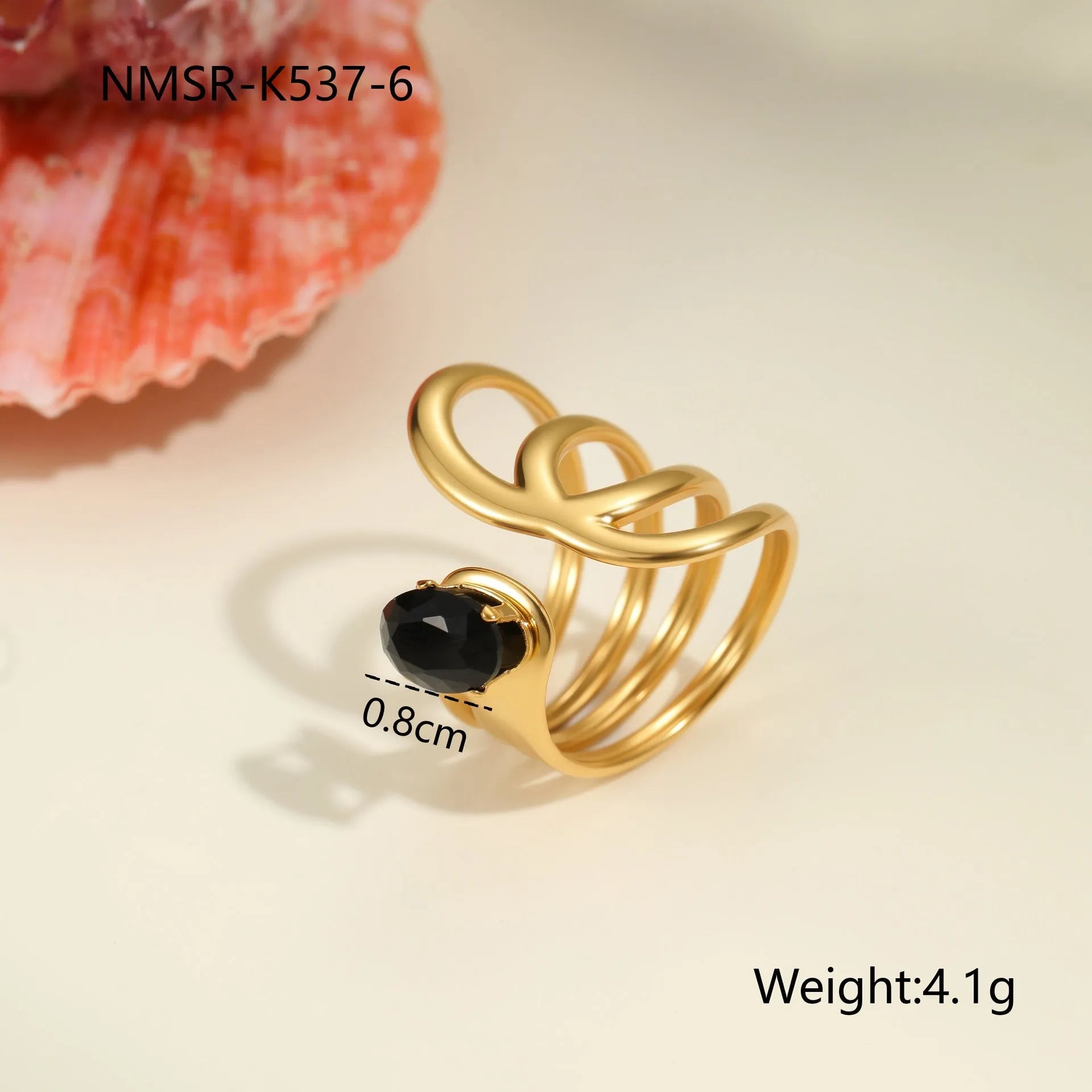 Titanium steel open mouth ring with geometric design and inlaid zircon stones for women