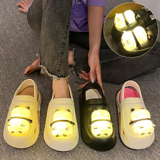 Cozy Panda Night Light Slippers with a charming panda design, built-in night light, and comfortable EVA construction