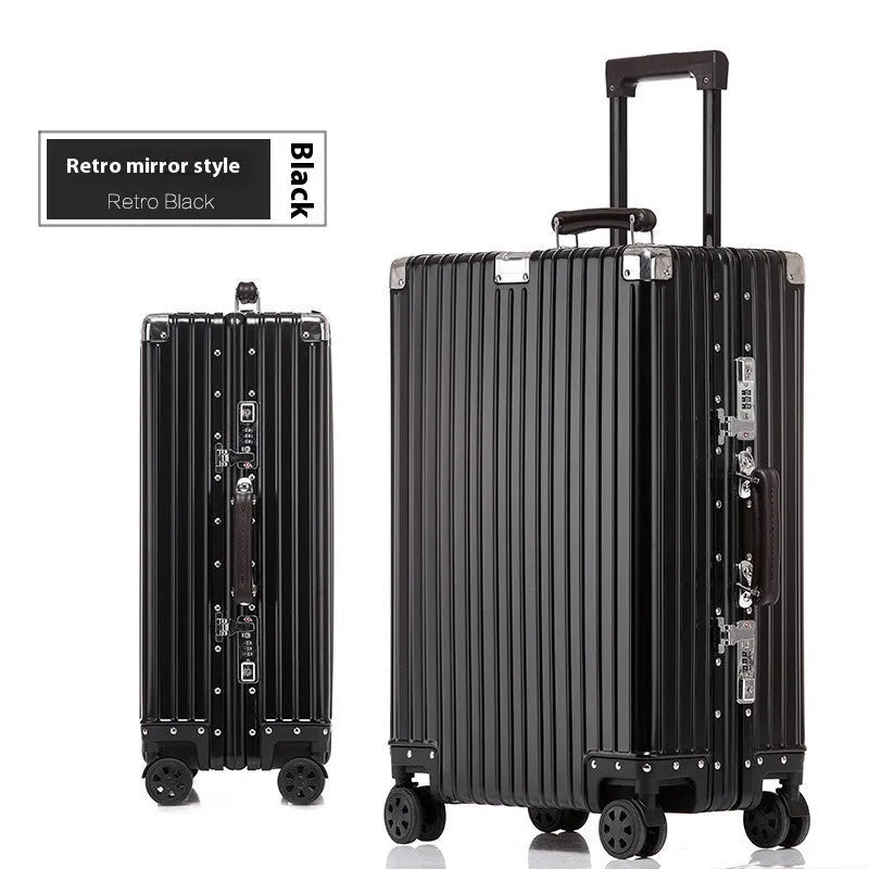 Aluminum frame 20 inch suitcase with universal wheels, box lock and retro frosted finish