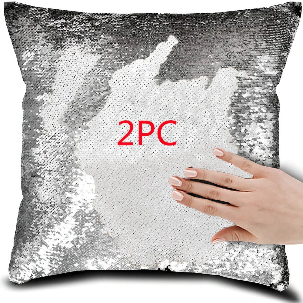 40x40cm square pillow cover showing colour-changing portrait pattern on knitted polyester fabric