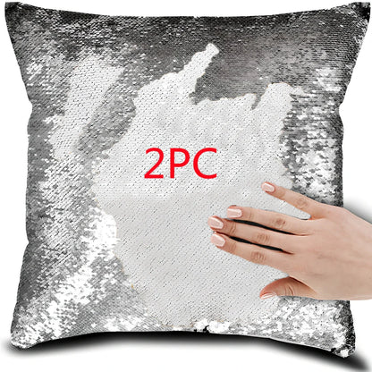 40x40cm square pillow cover showing colour-changing portrait pattern on knitted polyester fabric